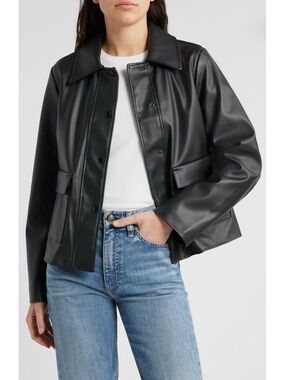Sam Edelman Faux Leather Swing Jacket in Black | Size L